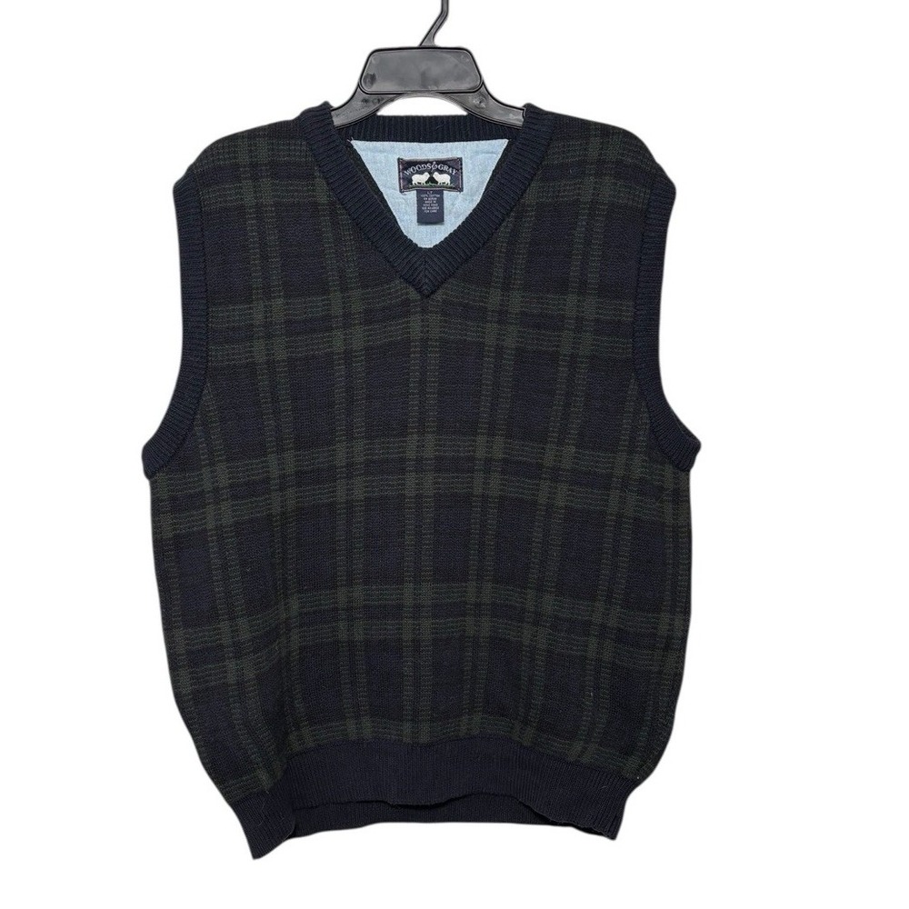 Woods & Gray Blue Green Plaid Men's Sweater Vest Size L‎ Tall Academia Grandpa